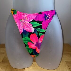 Women’s vintage 90s dead stock neon floral high cut bikini bottoms Sz L NWT